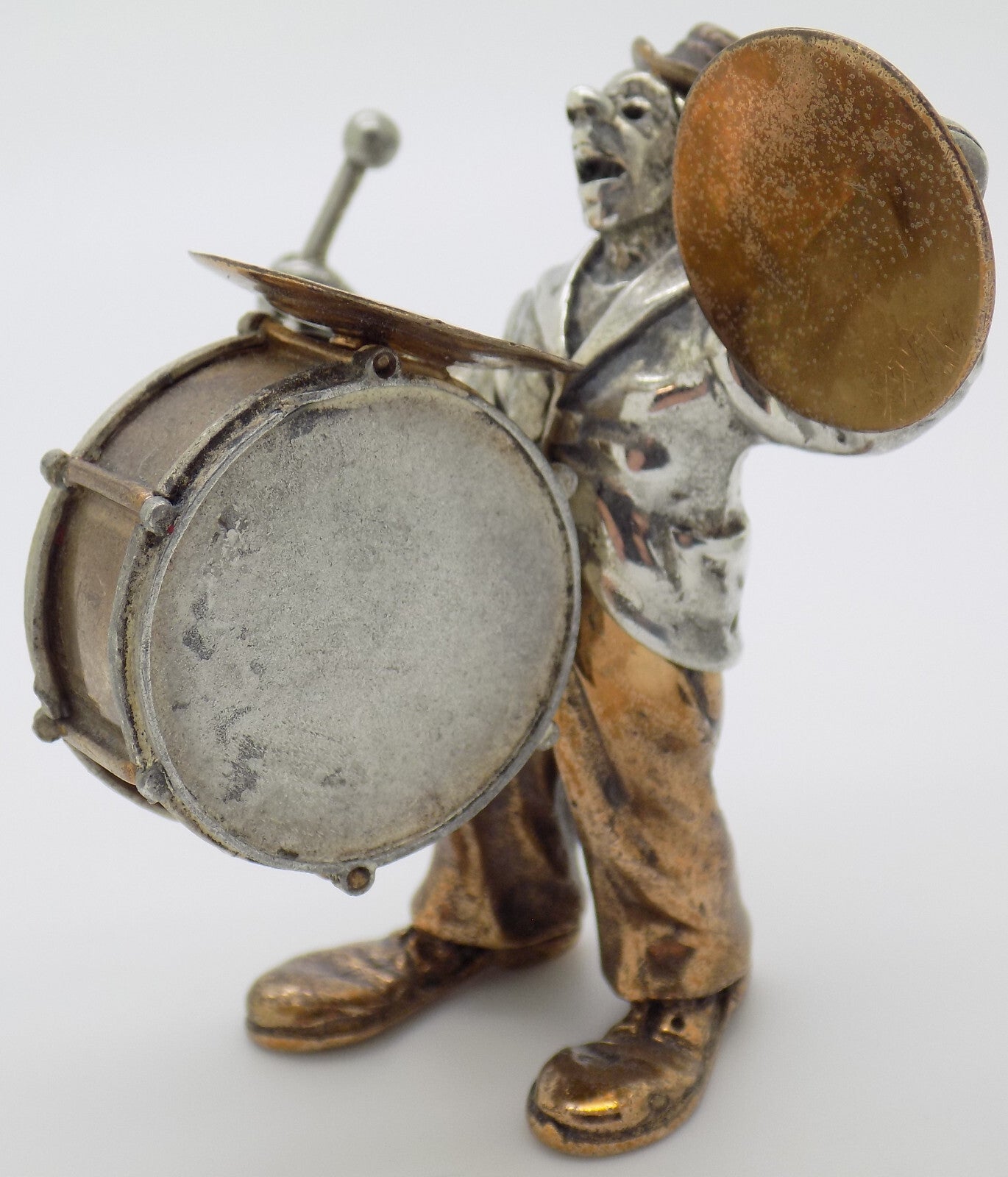 Vintage Italian Handmade Genuine Silver & Brass Rare ANGINI Clown w/t Drums Rare
