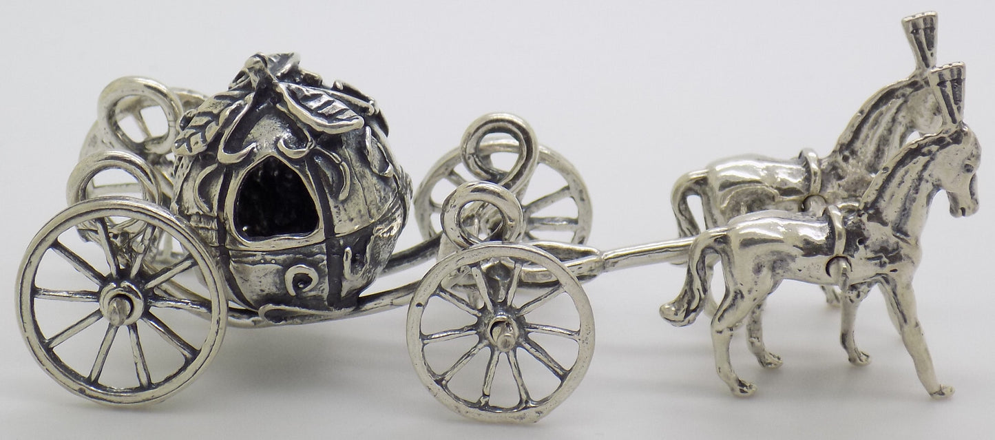 Vintage Italian Handmade Genuine Silver Cinderella Princess Carriage Figurine