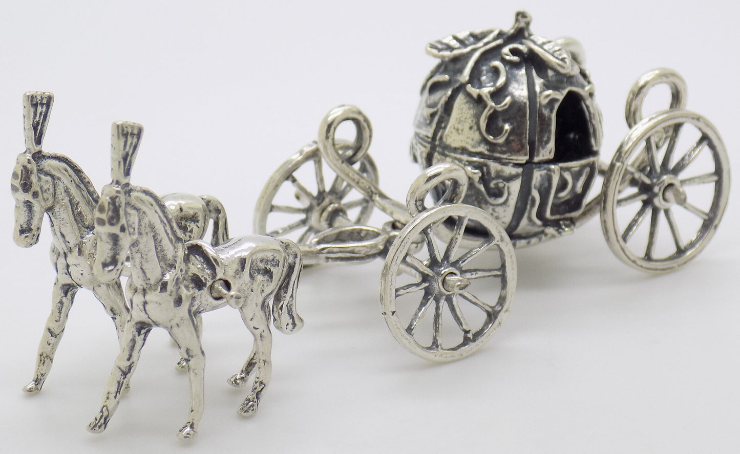 Vintage Italian Handmade Genuine Silver Cinderella Princess Carriage Figurine
