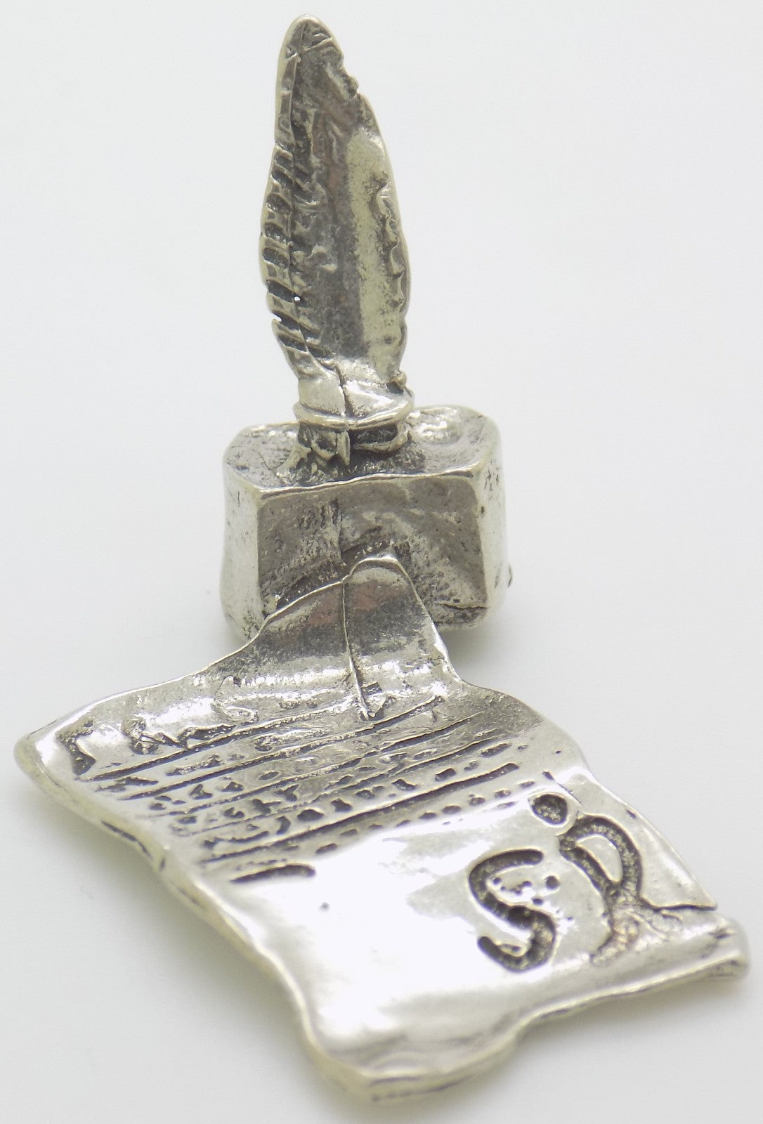 Vintage Italian Handmade Silver 800 Pen & Paper Dollhouse Miniature Figurine