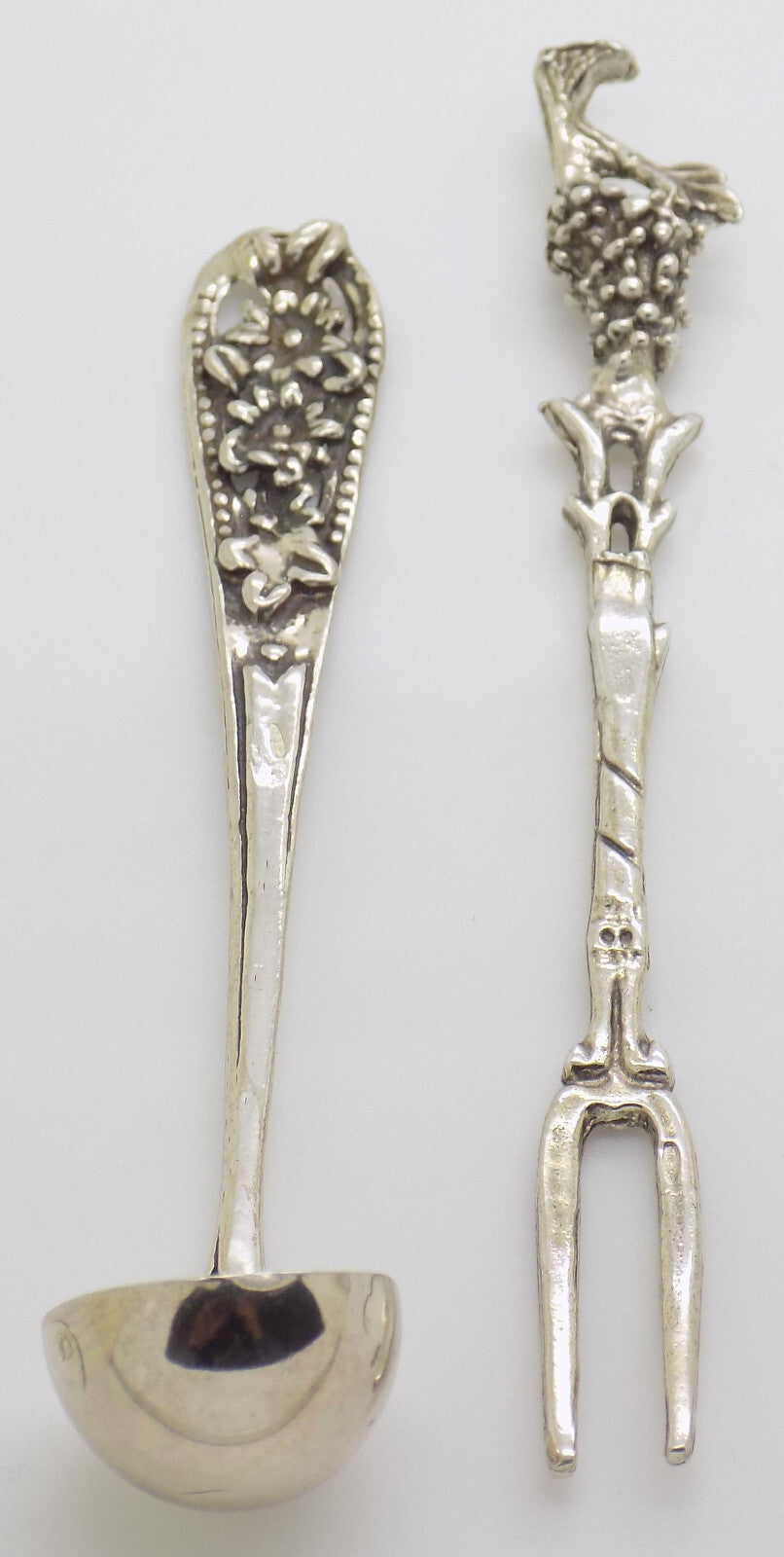 Vintage Italian Handmade Genuine Silver Cocktail Fork & Cherry/Olive Mini Ladle