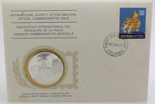 1976 Int'l Society of Postmasters Traditions of Ski Lanka Sterling Silver Medal