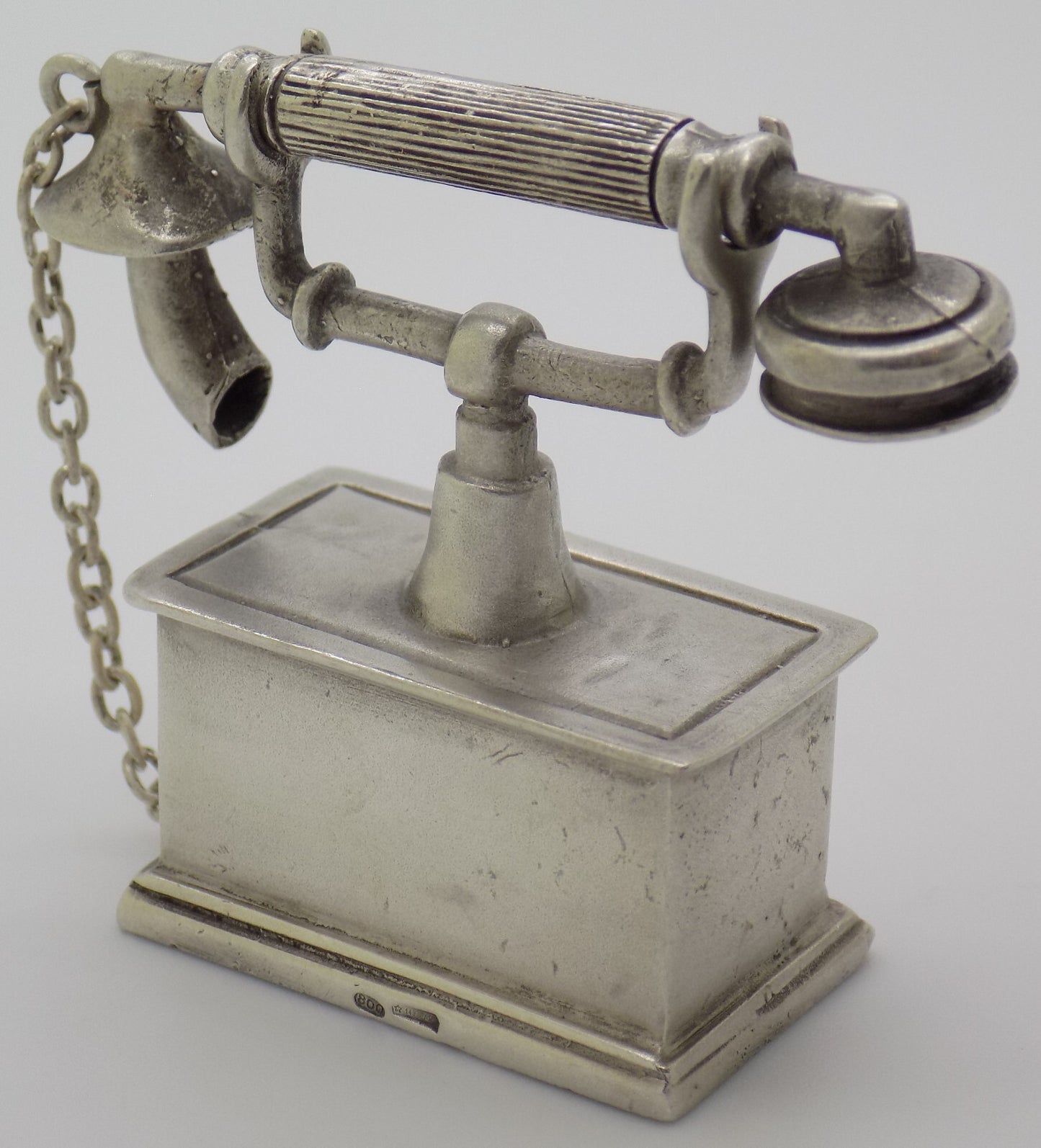 Vintage Italian Silver Old Phone Figurine Arezzo Tuscany 1980s 1990s