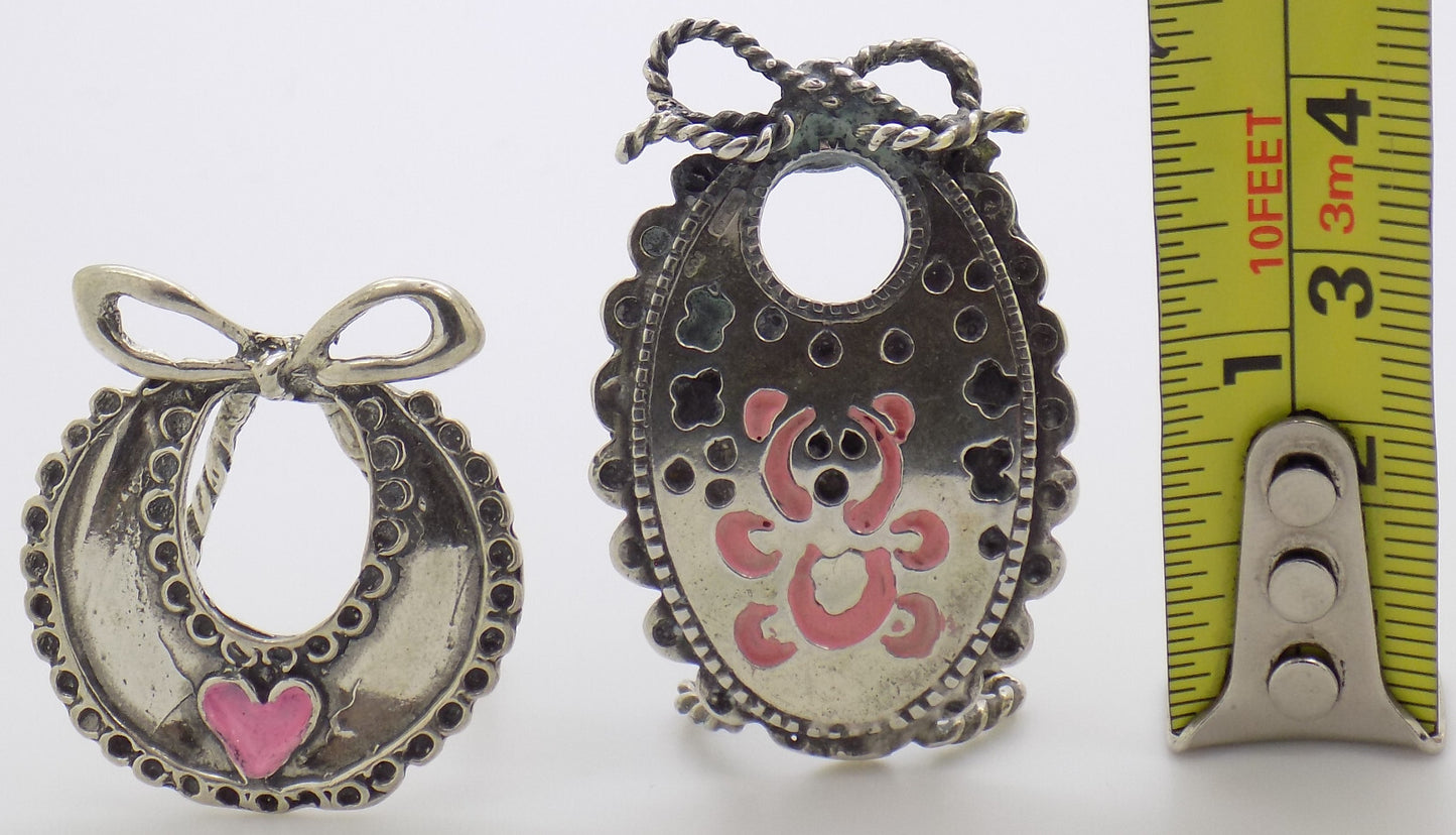 Vintage Italian Handmade Genuine Silver .800 Two Baby Bibs Figurines Miniatures