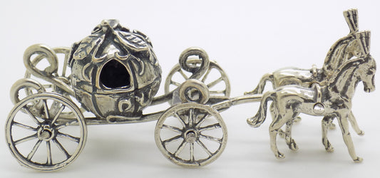 Vintage Italian Handmade Genuine Silver 800 Royal Carriage w/t 2 Horses Figurine