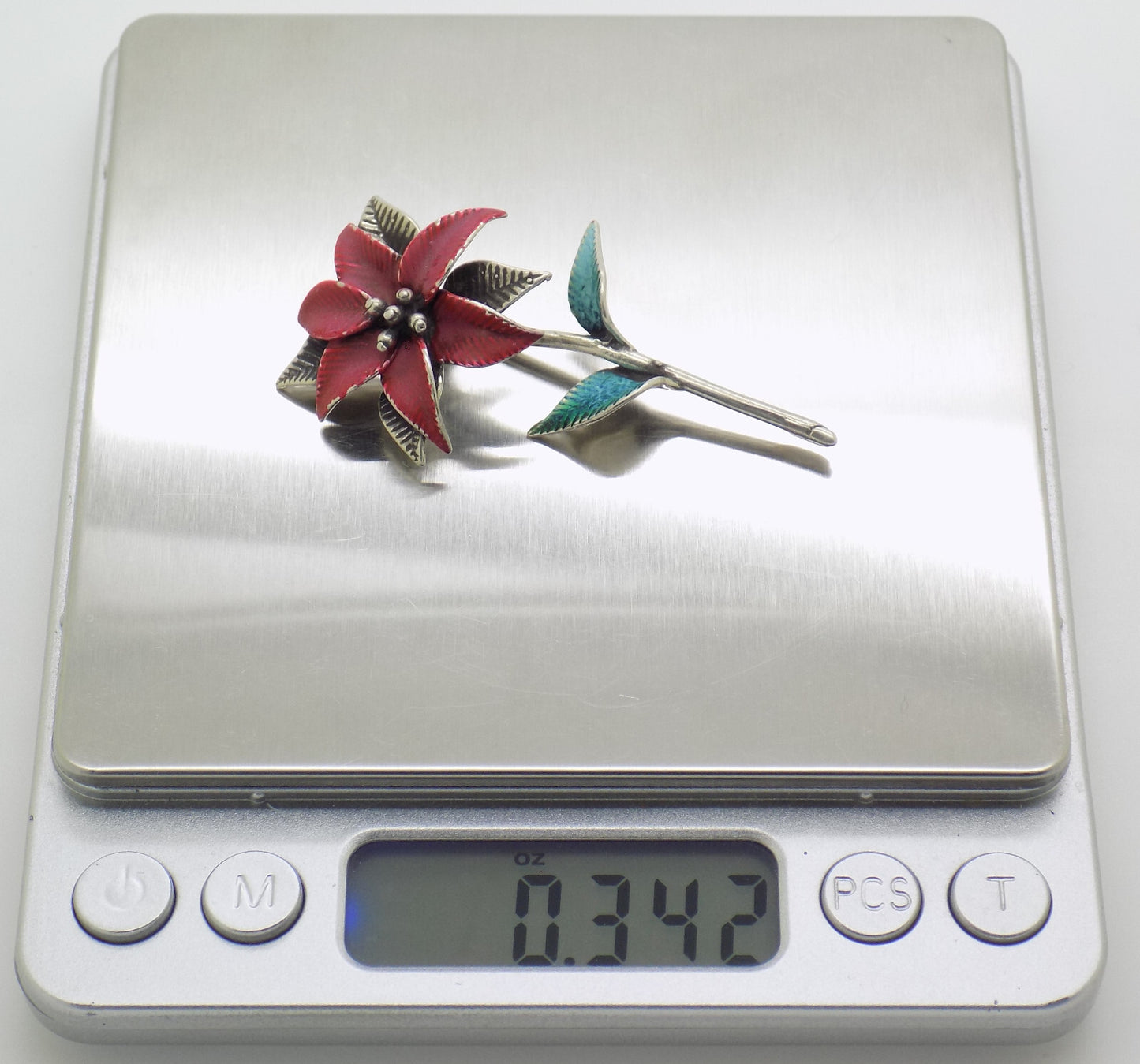 1 x Vintage Italian 800 Silver Poinsettia Flower Figurine Christmas Miniature