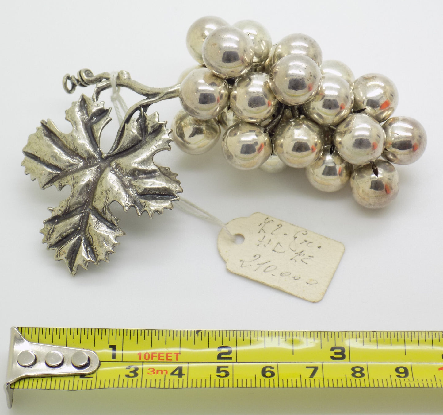 Vintage Italian Handmade Genuine Silver .800 Large Bunch of Grapes Figurine