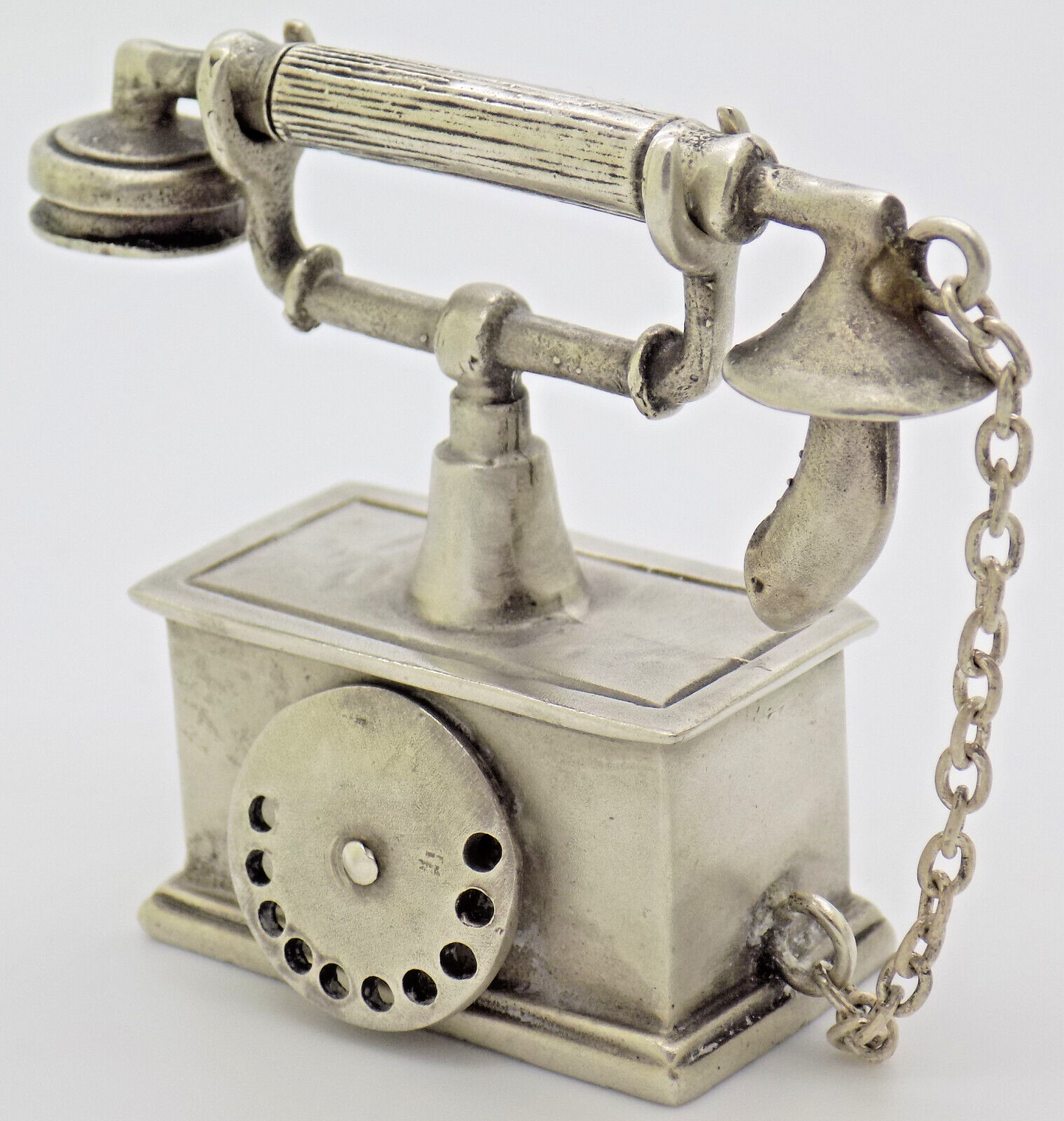 Vintage Italian Silver Old Phone Figurine Arezzo Tuscany 1980s 1990s