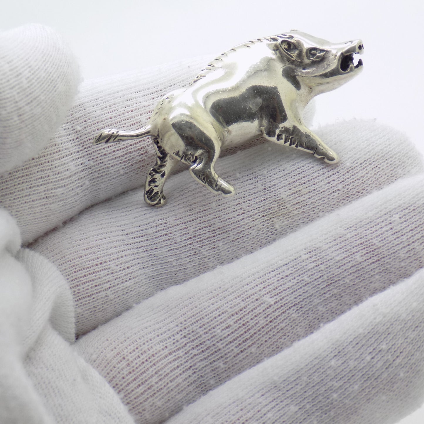 Vintage Italian Silver Boar Figurine Handmade 1970s Miniature Animal Art