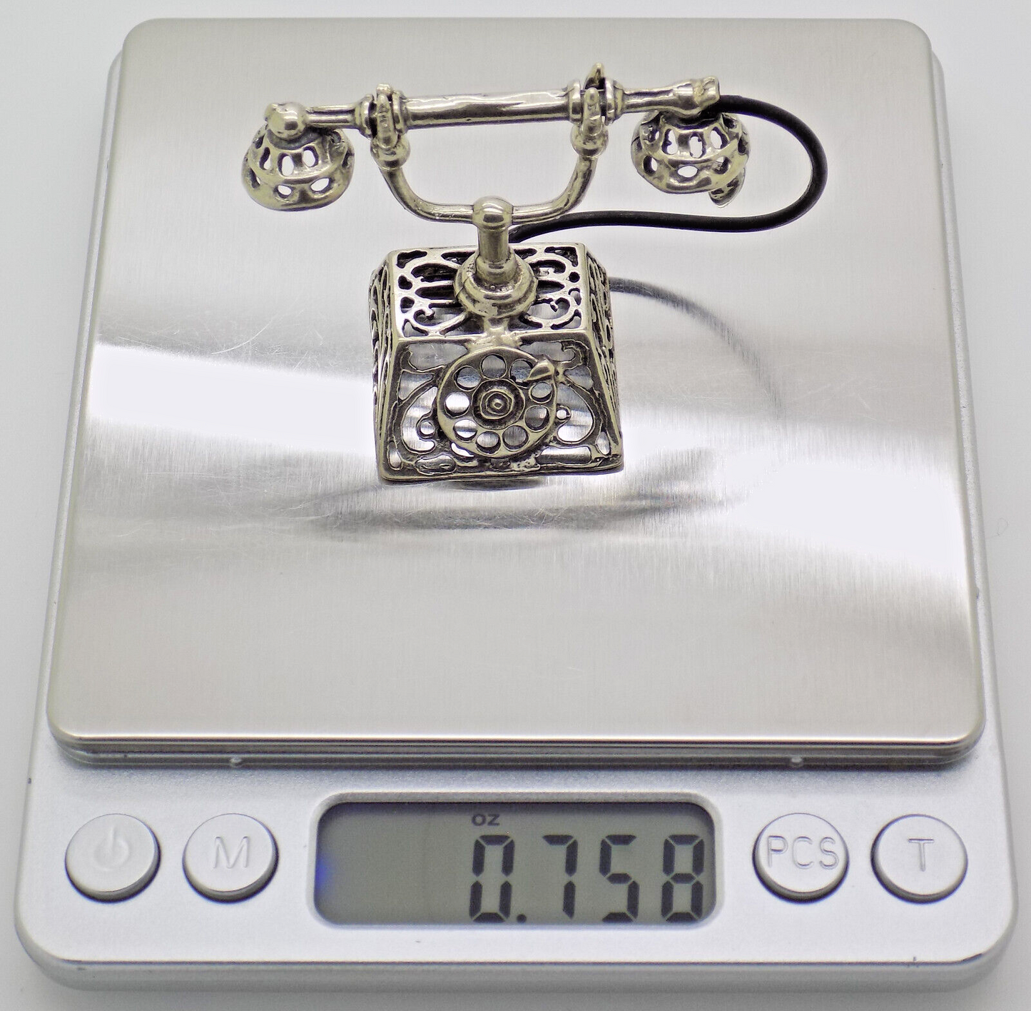 Vintage Italian Handmade Genuine Silver Old Phone Large Miniature Figurine