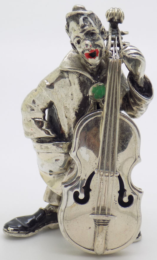Vintage Italian Handmade Genuine Silver 800 Angini Clown w/t Contrabass Figurine