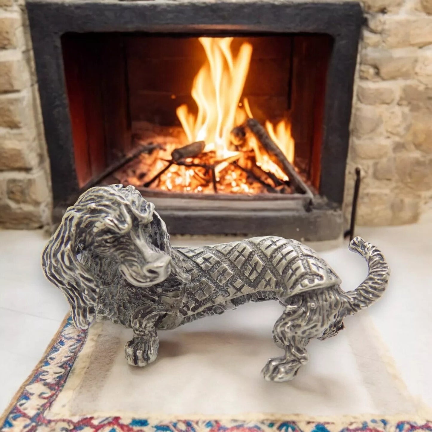 Vintage Italy Handmade 800 Silver Sausage Dachshund Dog LARGE Figurine