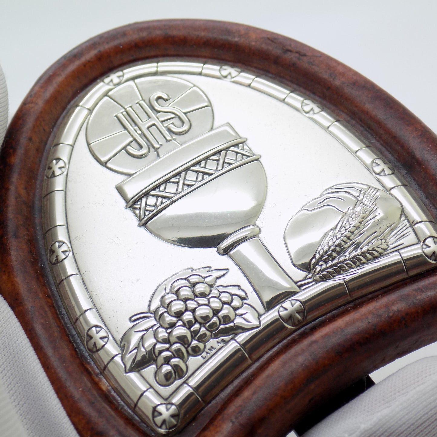 Vintage Italian Handmade Silver Lamina Sheet JHS Christian Icon (Small Defect)