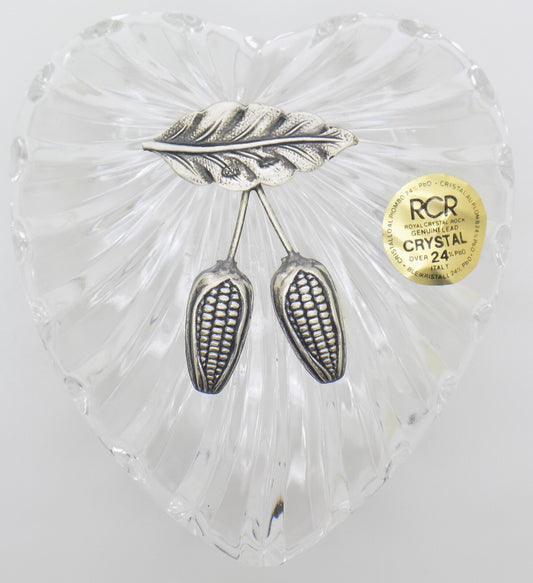 Vintage Italian Handmade Genuine Silver & 24% Lead Crystal Ear Corn Jewelry Box
