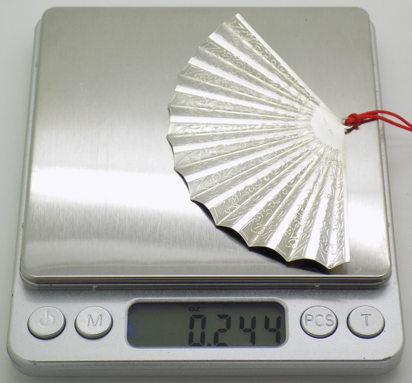 Vintage Italian Silver Large Fan Miniature Handmade 800 Silver with Red Tassel