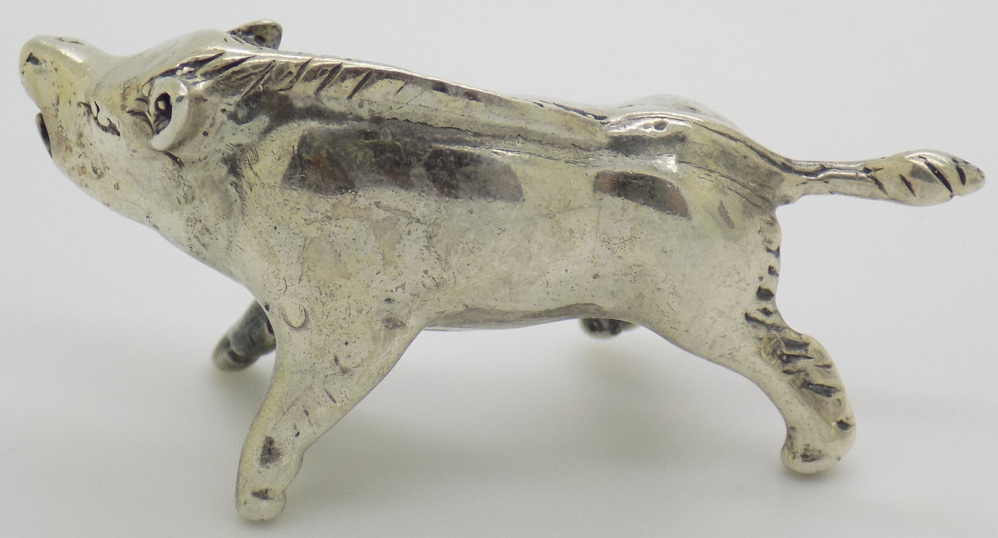 Vintage Italian Silver Boar Figurine Handmade 1970s Miniature Animal Art