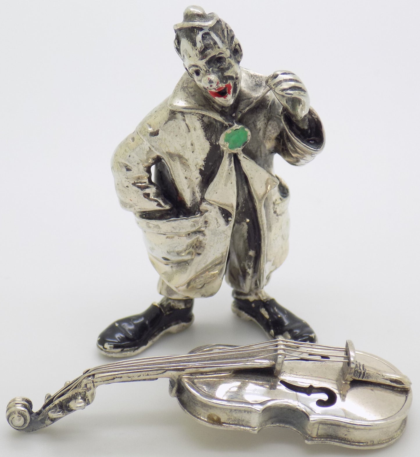 Vintage Italian Handmade Genuine Silver 800 Angini Clown w/t Contrabass Figurine