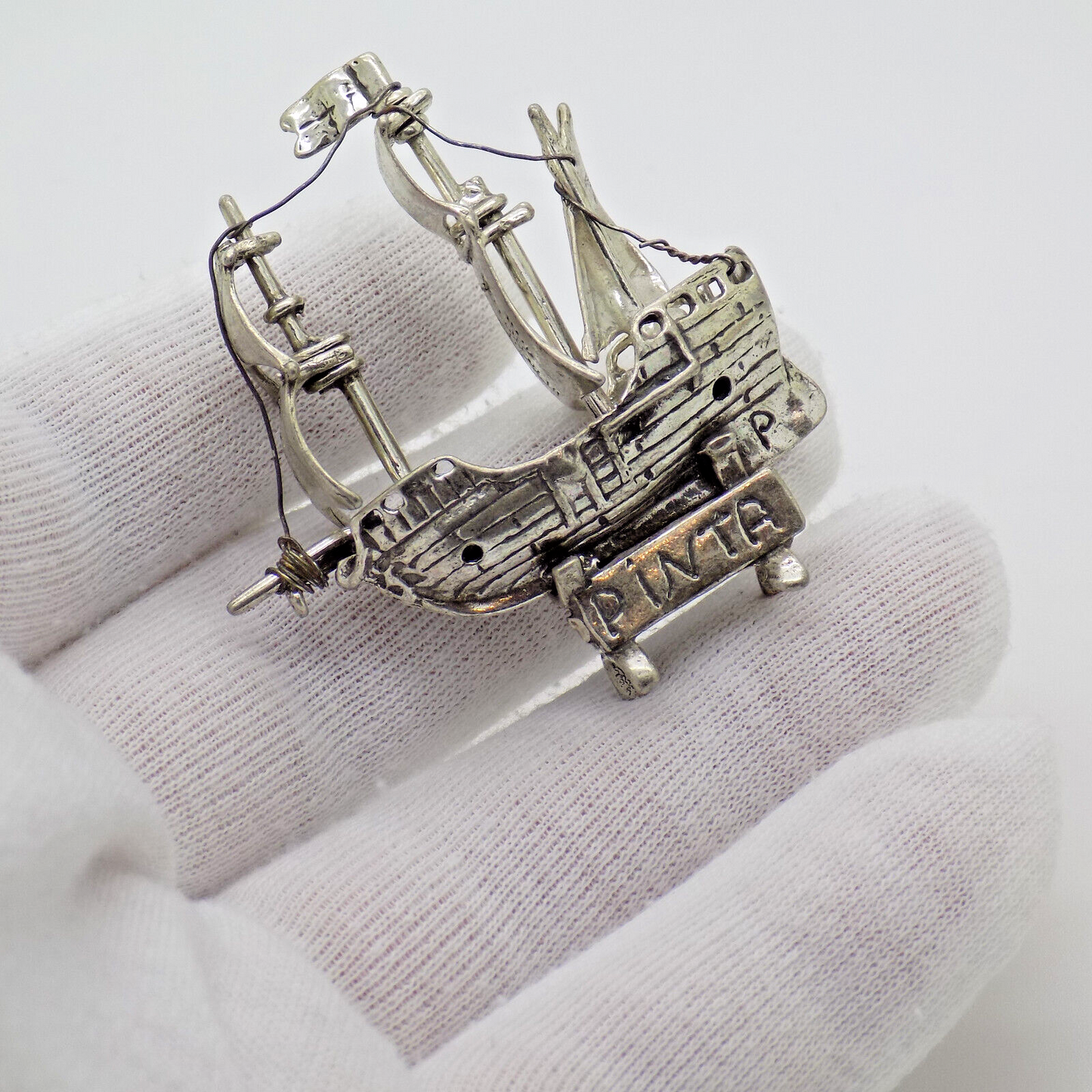 Vintage Italian Silver Columbus Caravel Pinta Figurine Arezzo 1970s 1980s