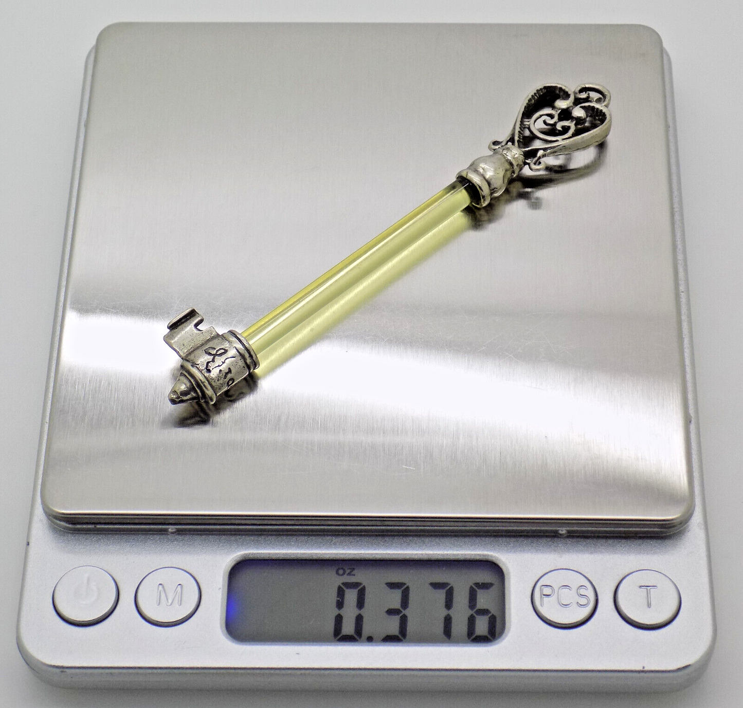 Vintage Italian Silver and Yellow Plexiglas Life Size Key Taranto 1980s 1990s