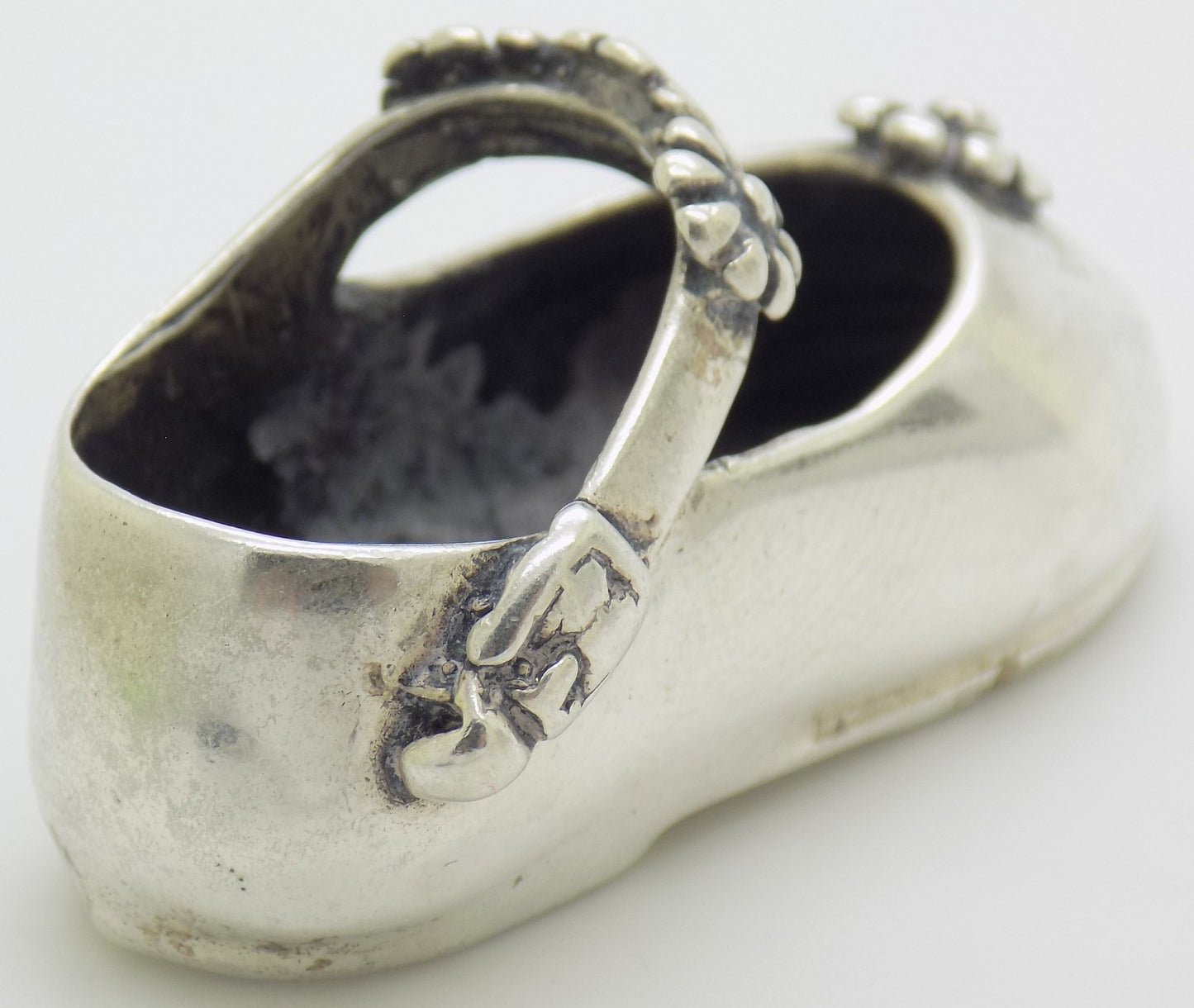 Vintage Italian Sterling Silver 925 Child Shoe with Flowers Miniature 1980s
