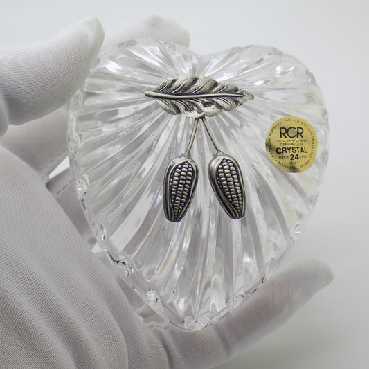 Vintage Italian Handmade Genuine Silver & 24% Lead Crystal Ear Corn Jewelry Box