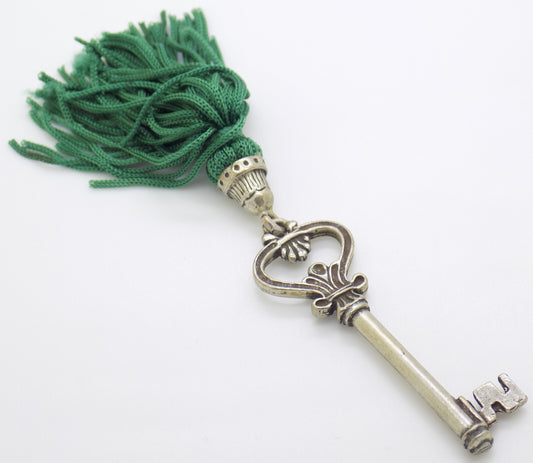 Vintage Italian Handmade Genuine Silver 800 Secret Key Drawer LIFE SIZE & Tassel