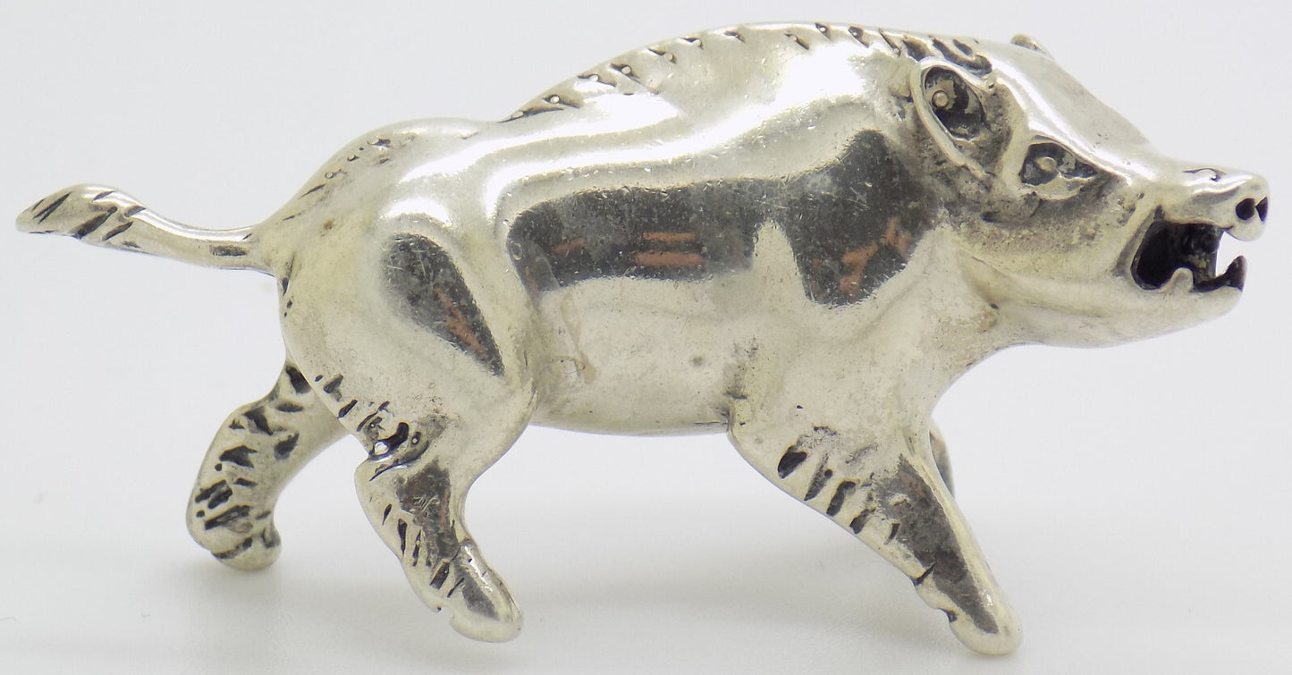 Vintage Italian Silver Boar Figurine Handmade 1970s Miniature Animal Art