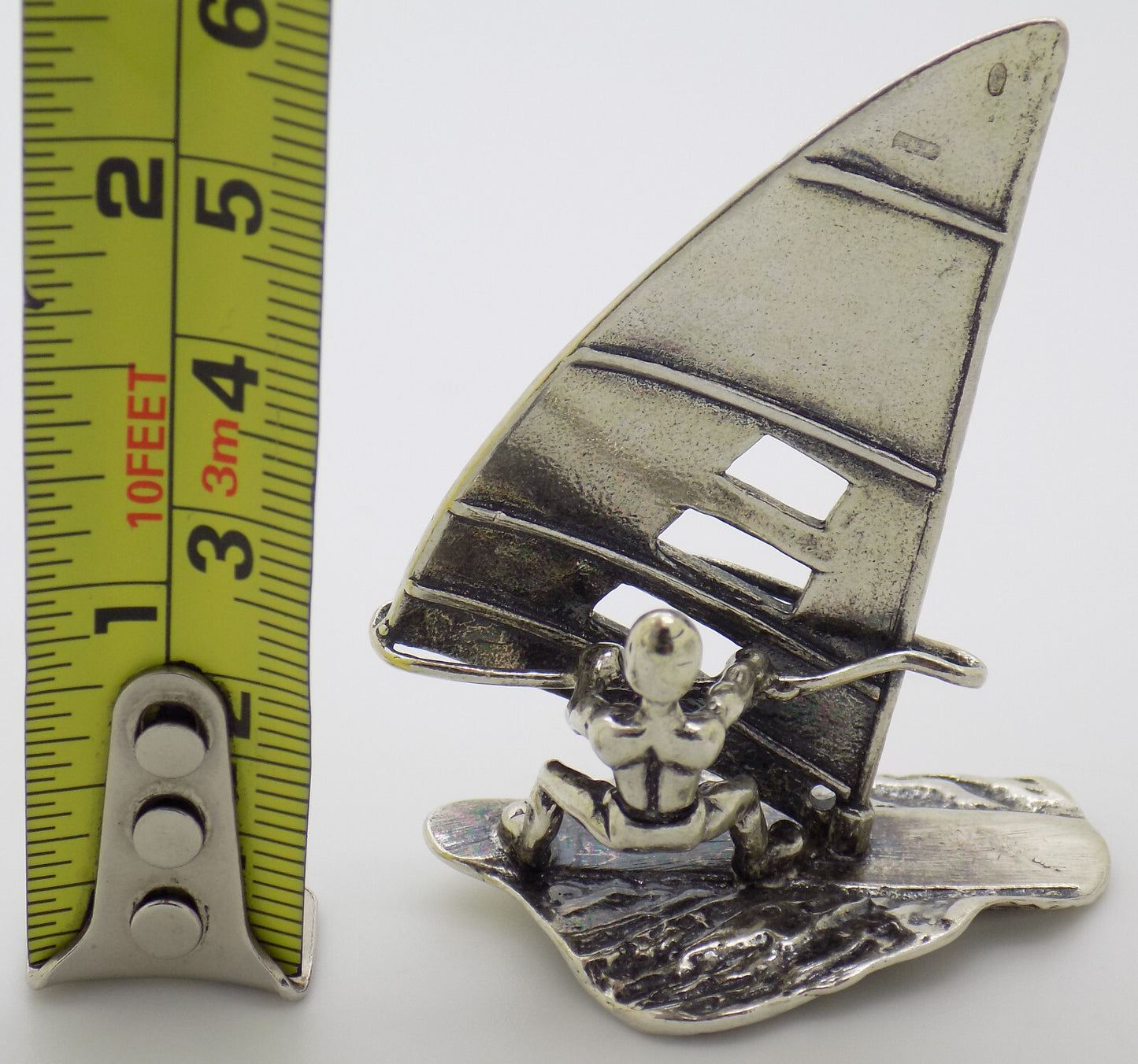 Vintage Italian Handmade Genuine Silver Windsurf & Windsurfer Large Figurine 800