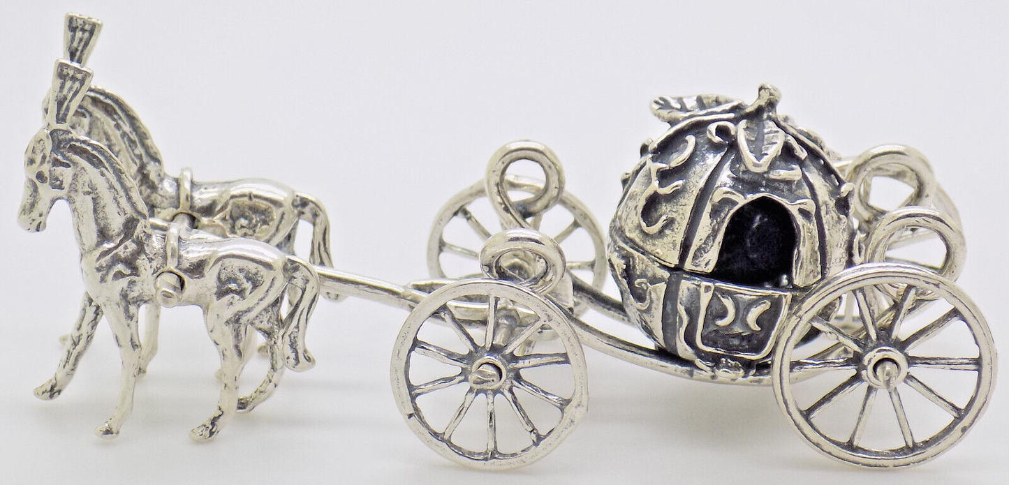 Vintage Italian Handmade Genuine Silver Cinderella Princess Carriage Figurine