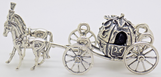 Vintage Italian Handmade Genuine Silver Cinderella Princess Carriage Figurine