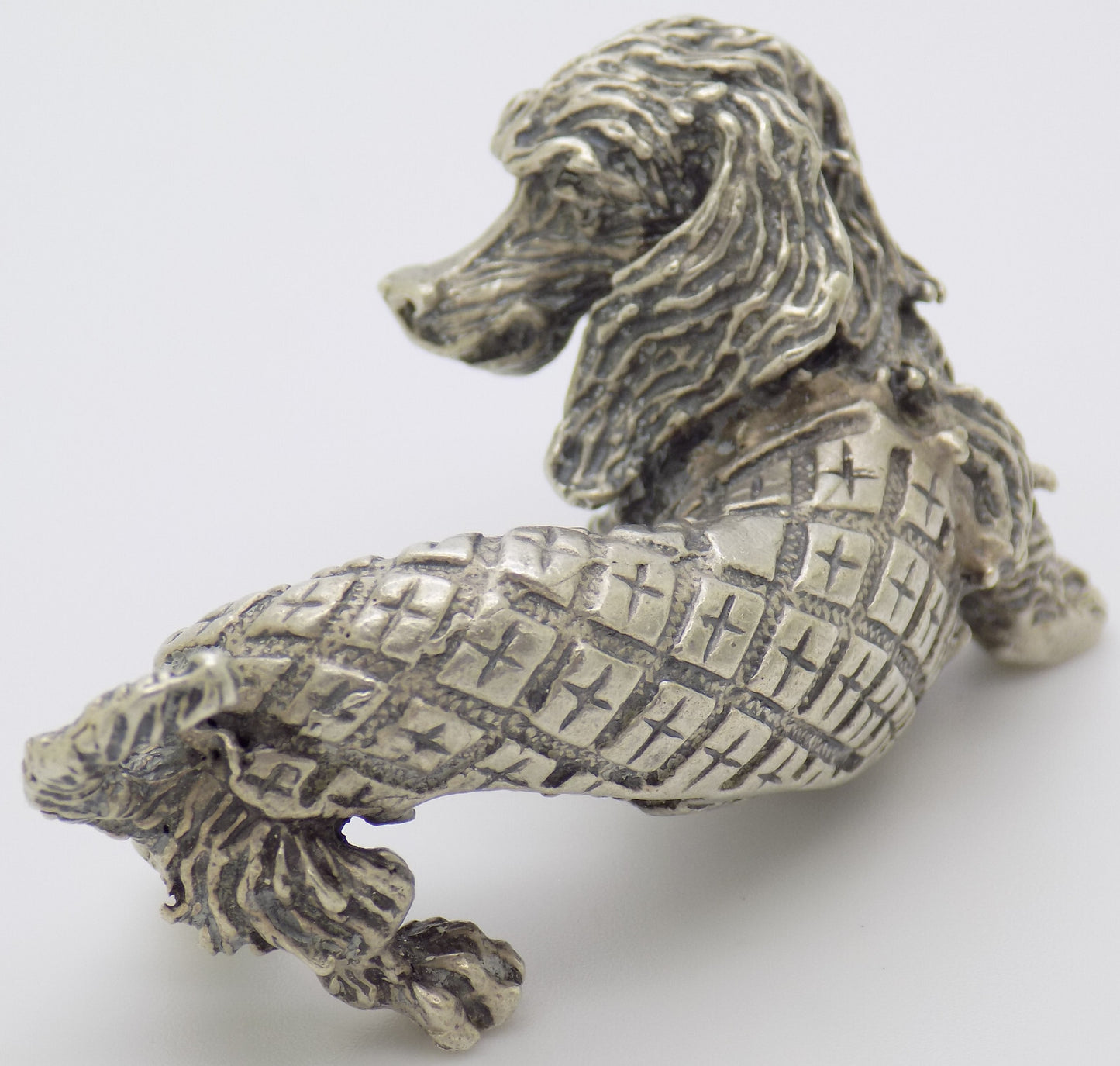 Vintage Italy Handmade 800 Silver Sausage Dachshund Dog LARGE Figurine