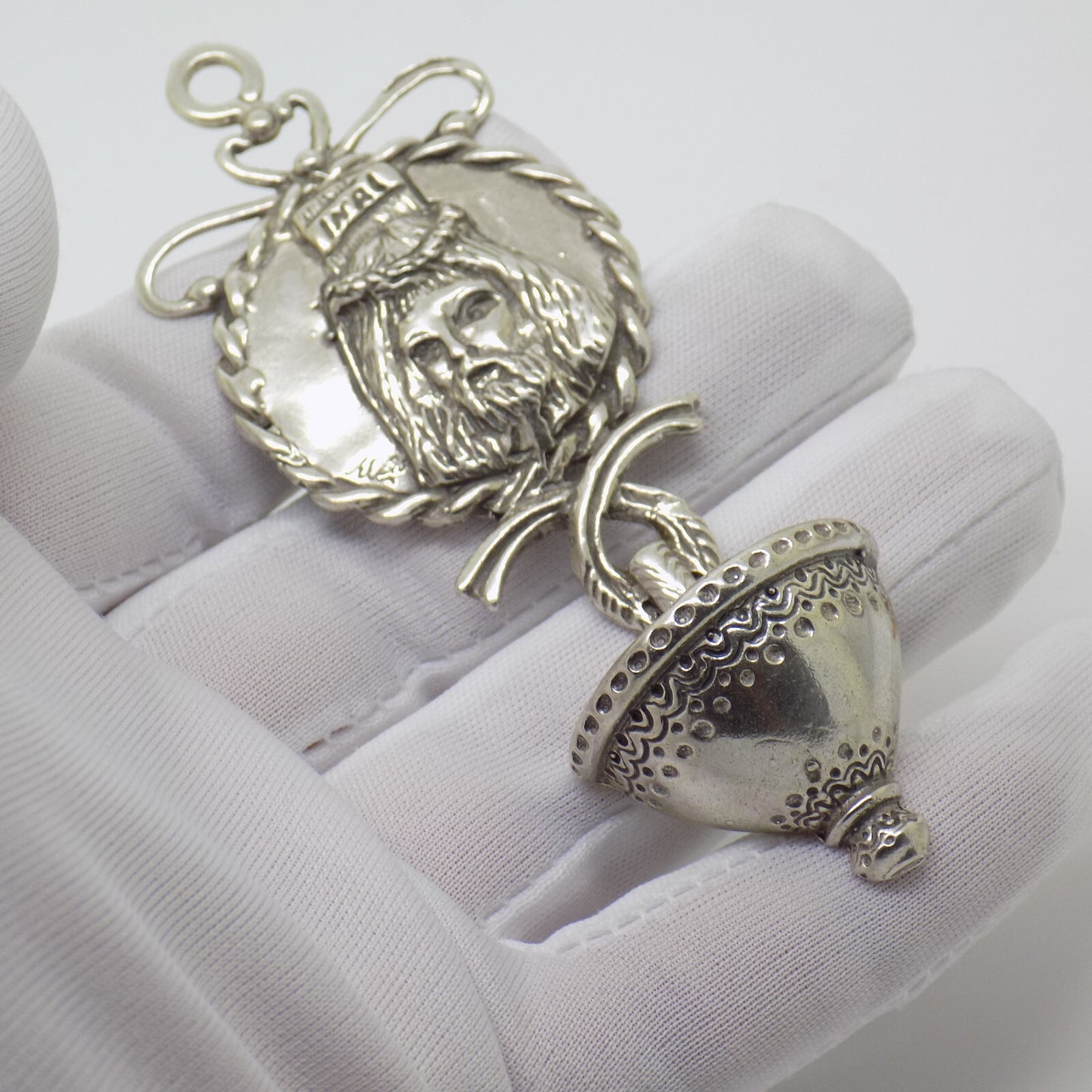 Vintage Italian Handmade Genuine Silver Jesus Christ Mini Holy Water Fountain