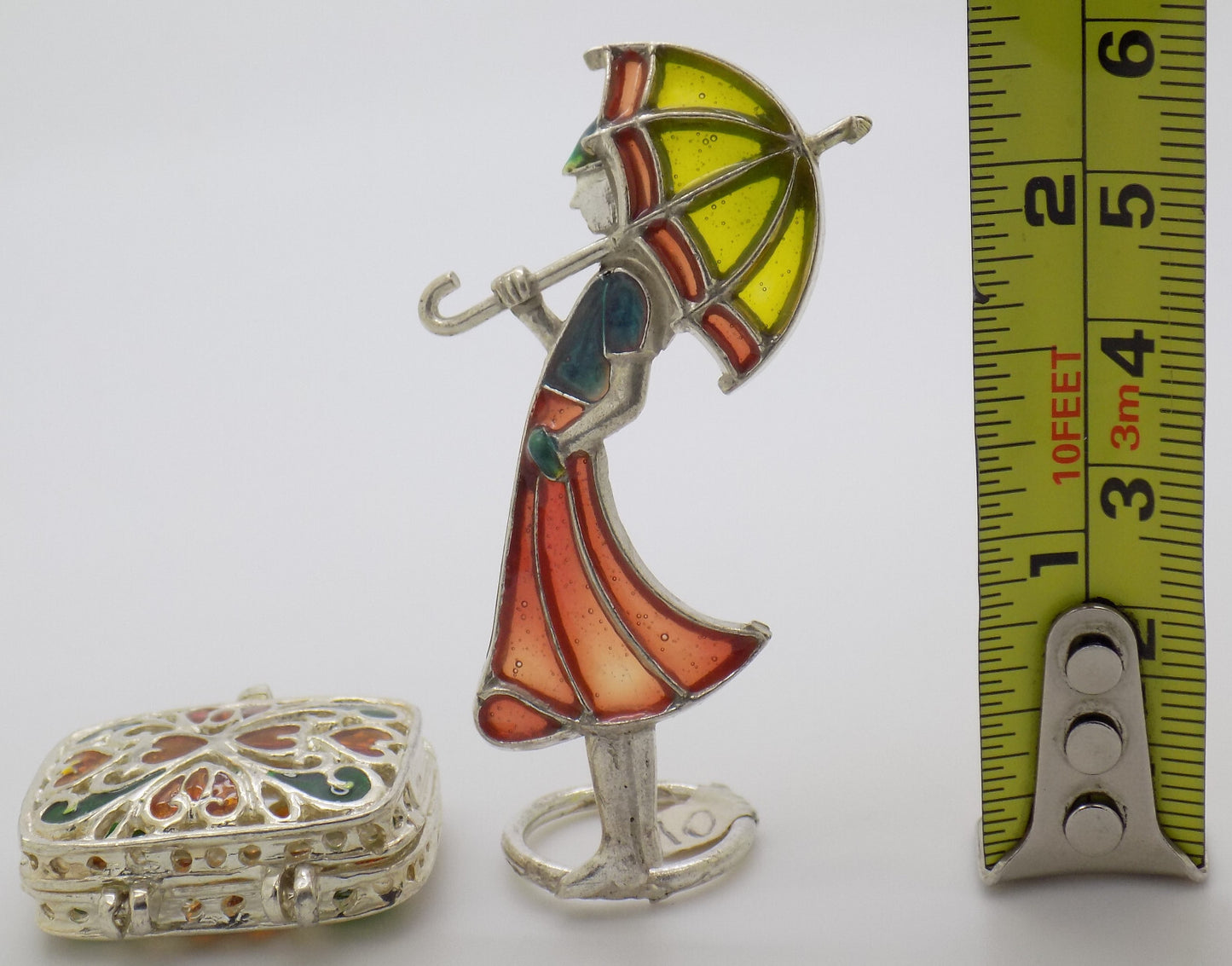 Vintage Italian Handmade Genuine Silver Girl & Luggage Shaped Pill Box Figurines