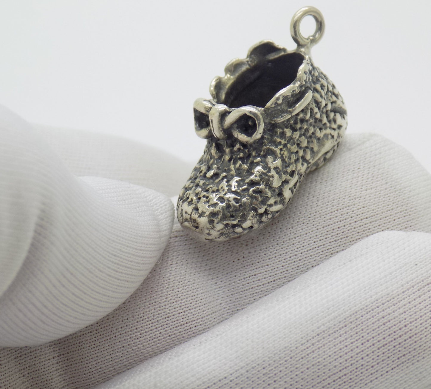 Vintage Italian Sterling Silver Newborn Shoe Miniature Pendant Handmade 925 Gift