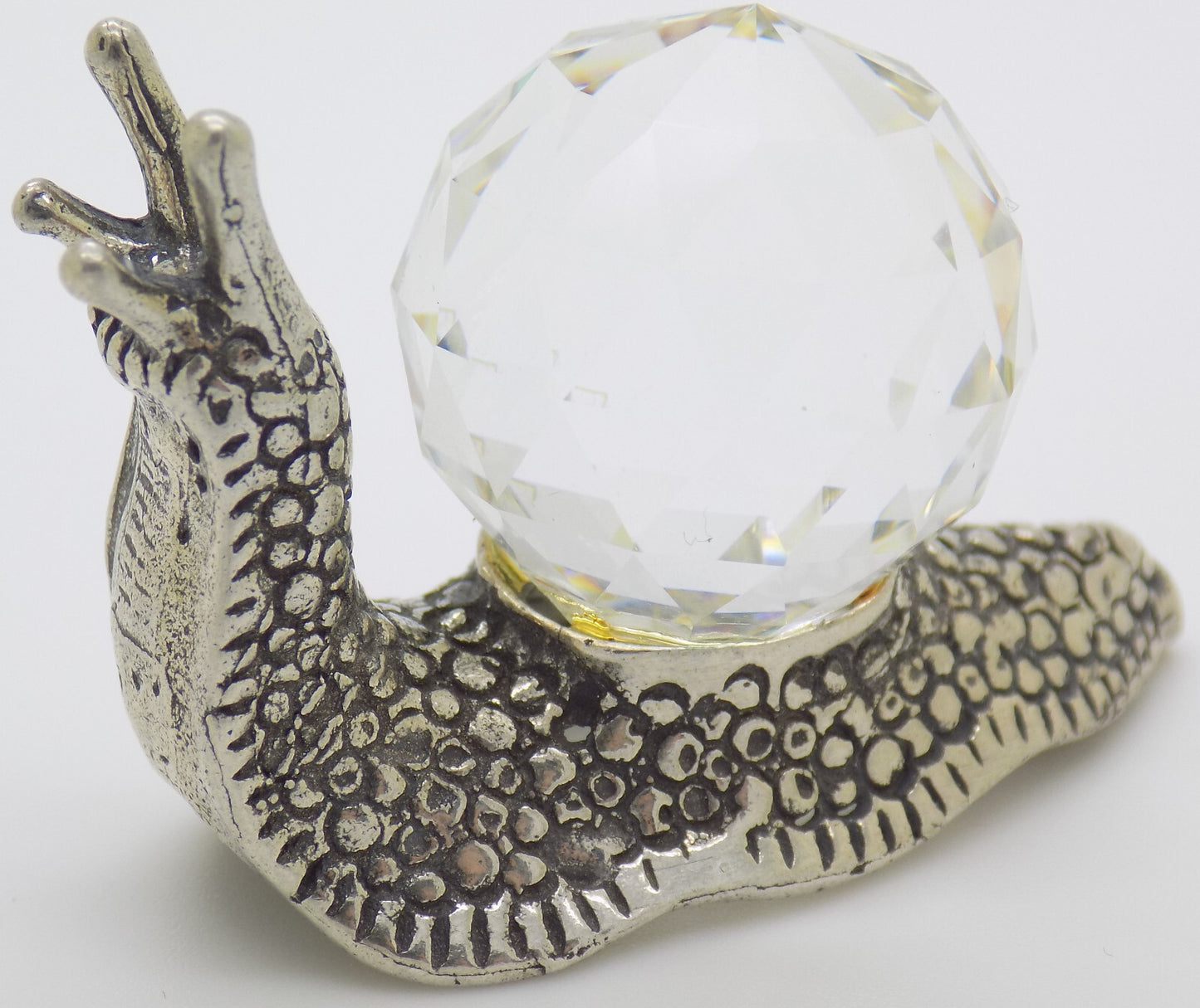 Vintage Italian Handmade Genuine Silver .800 & Crystal LIFE SIZE Snail Figurine
