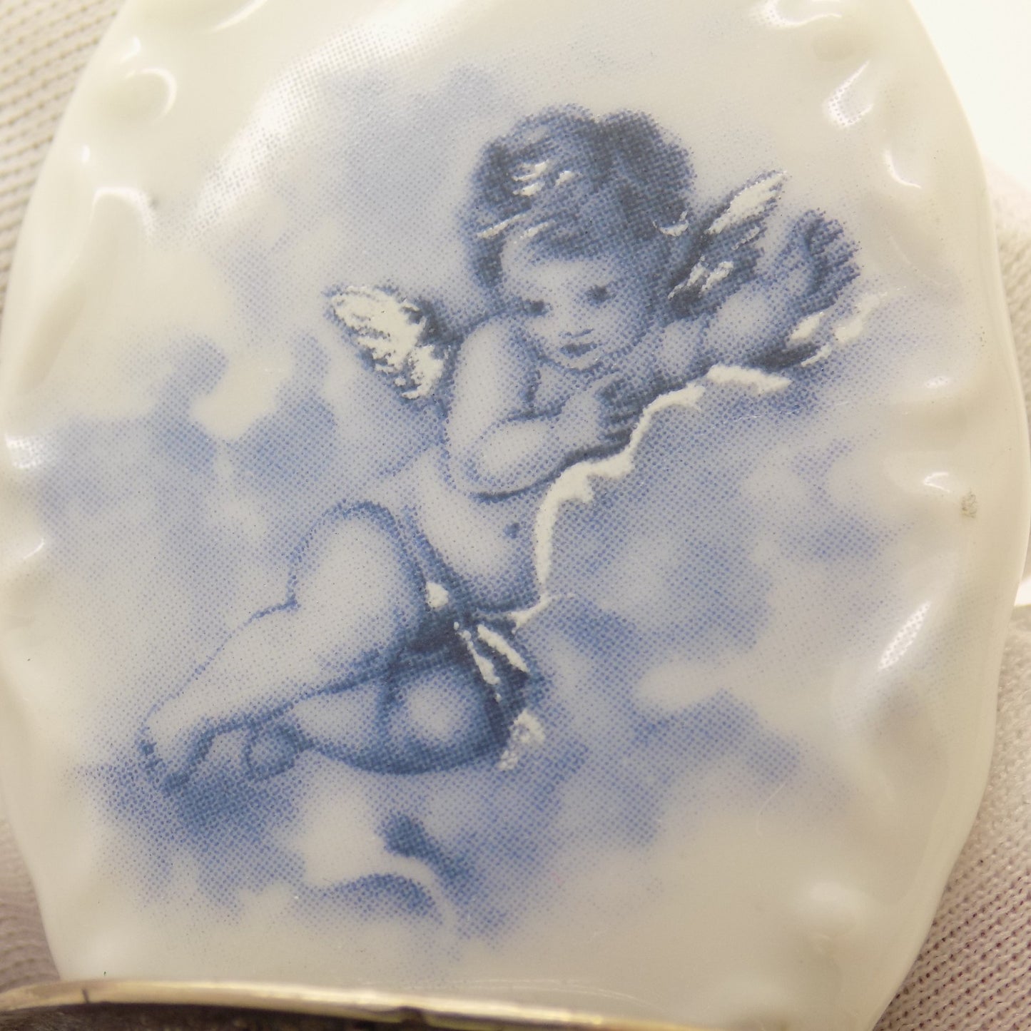 Vintage Italian Genuine Silver Limoges Porcelain Holy Water Font Miniature Stoup