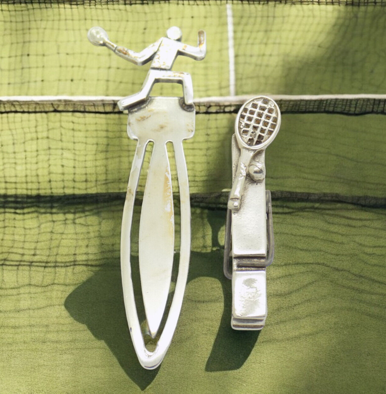 2 x Vintage Italian Handmade Genuine Silver .800 RARE Tennis Themed Bookmarks