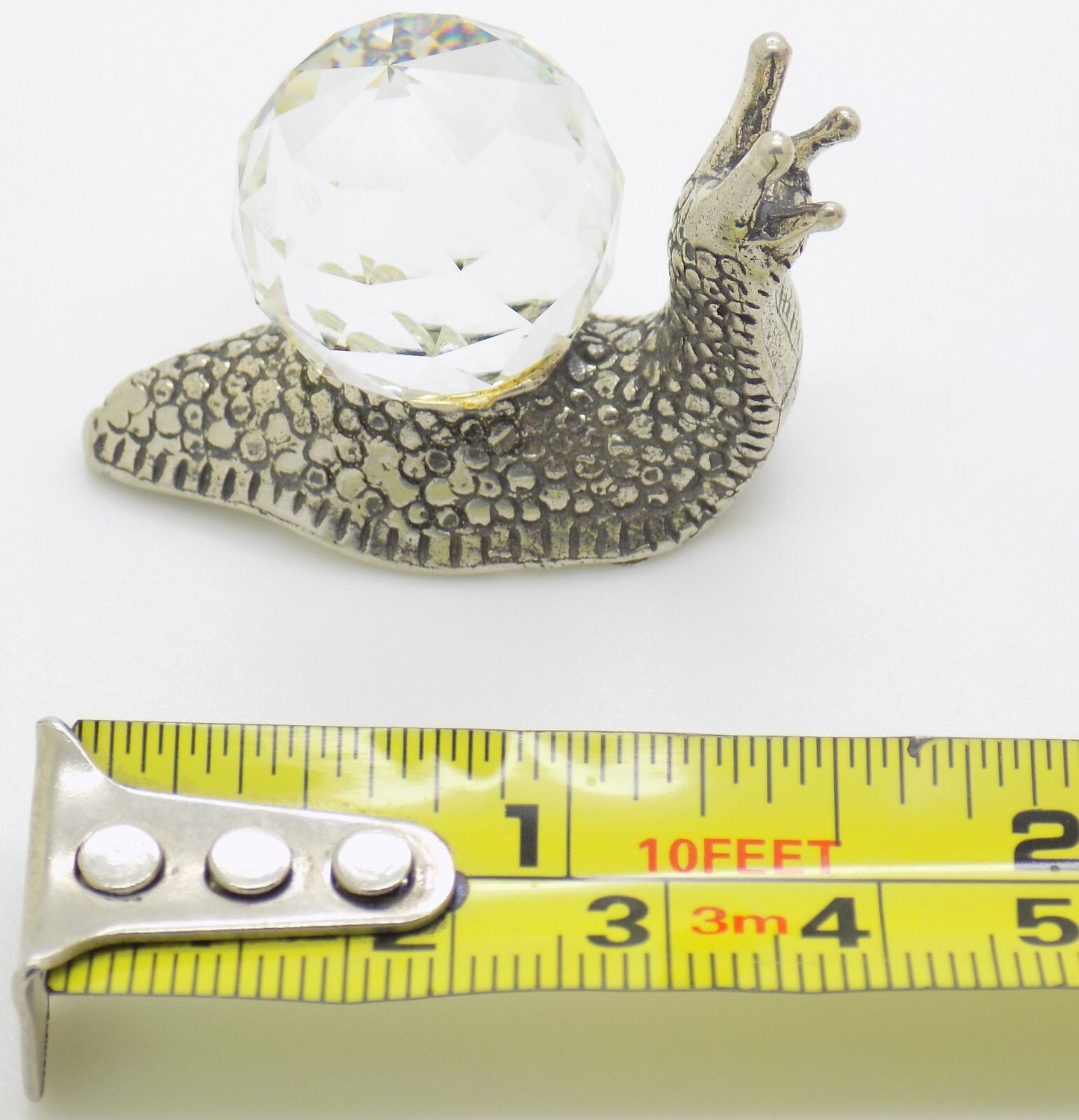 Vintage Italian Handmade Genuine Silver .800 & Crystal LIFE SIZE Snail Figurine