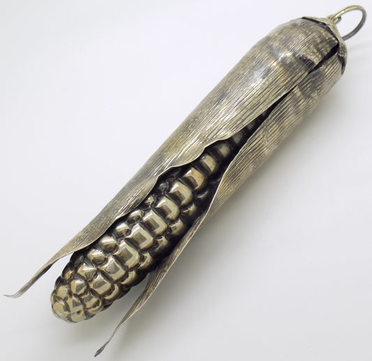 Vintage Italian Handmade Genuine Silver LIFE SIZE Corn Cob Figurine Decoration