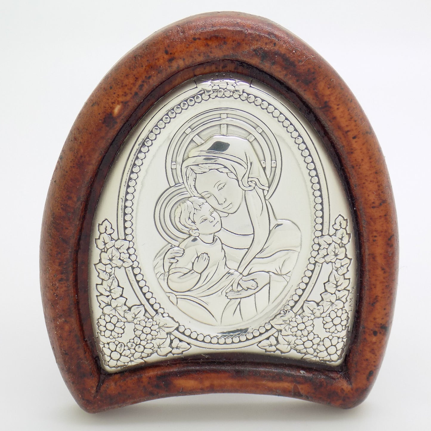 Vintage Italian Handmade Silver Lamina Sheet Mother Mary & Baby Jesus Holy Icon