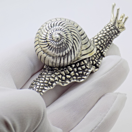 Vintage Italian 800 Silver Real Size Snail Figurine Vicenza Detailed Rare Decor