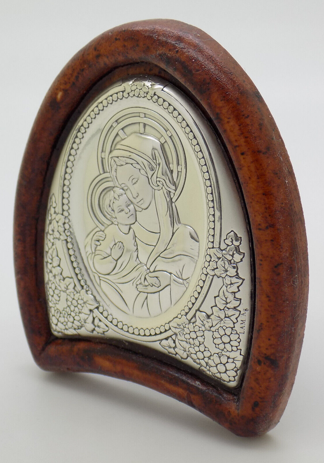 Vintage Italian Handmade Silver Lamina Sheet Mother Mary & Baby Jesus Holy Icon