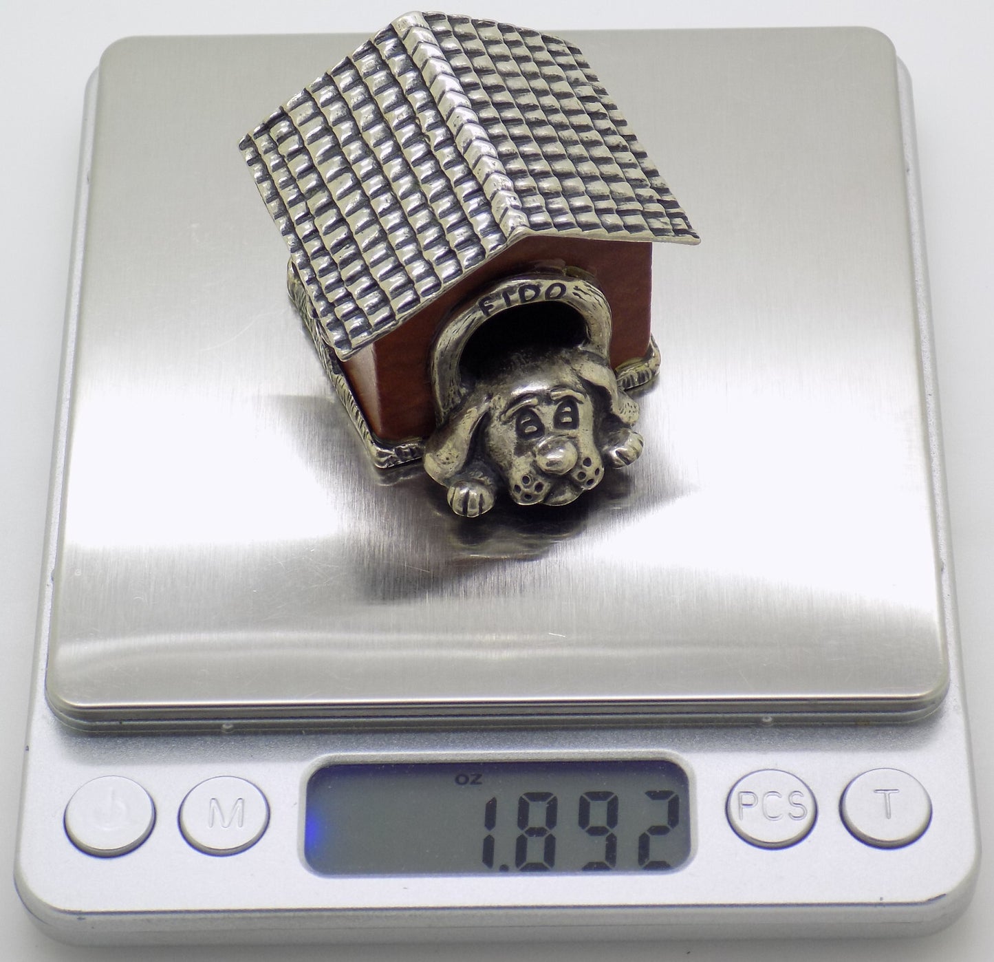 Vintage Italian Handmade Genuine Silver & Wooden LARGE Doghouse & Dog Figurine