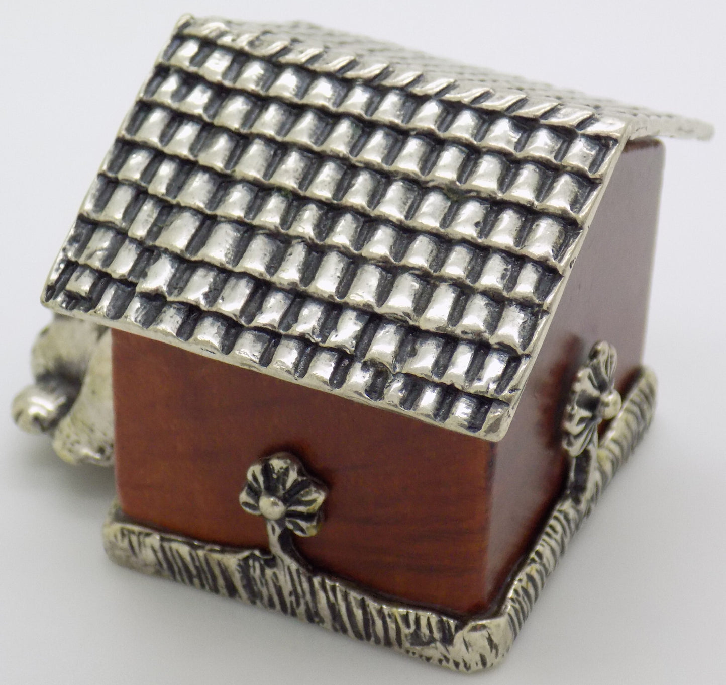 Vintage Italian Handmade Genuine Silver & Wooden LARGE Doghouse & Dog Figurine
