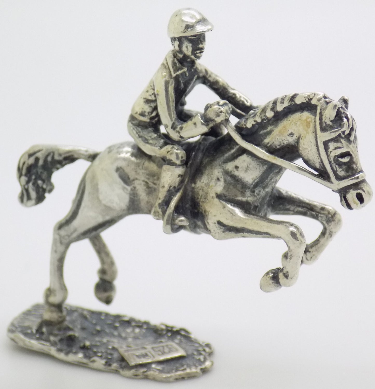 Vintage Italian Handmade Sterling Silver 925 Show Jump Horse & Jockey Figurine