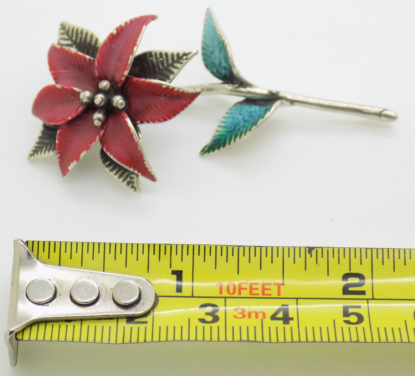 1 x Vintage Italian 800 Silver Poinsettia Flower Figurine Christmas Miniature