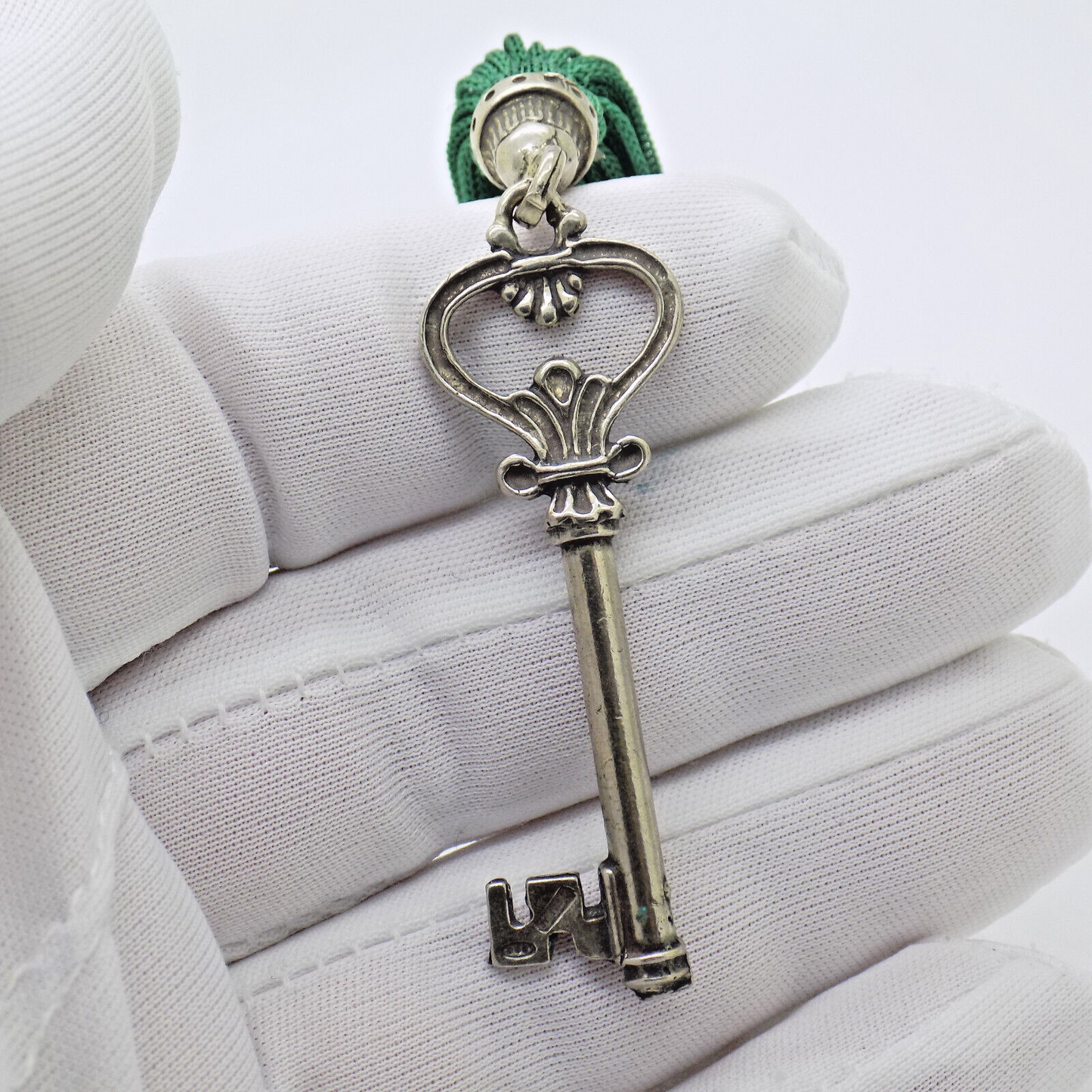 Vintage Italian Handmade Genuine Silver LIFE SIZE Secret Drawer Key w/t Tassel