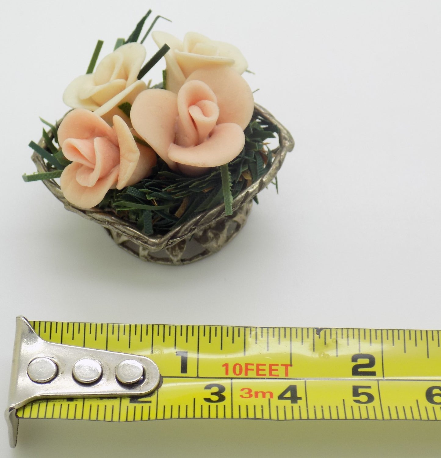 Vintage Italian 800 Silver Flower Basket Dollhouse Miniature 1970s Salt Dough