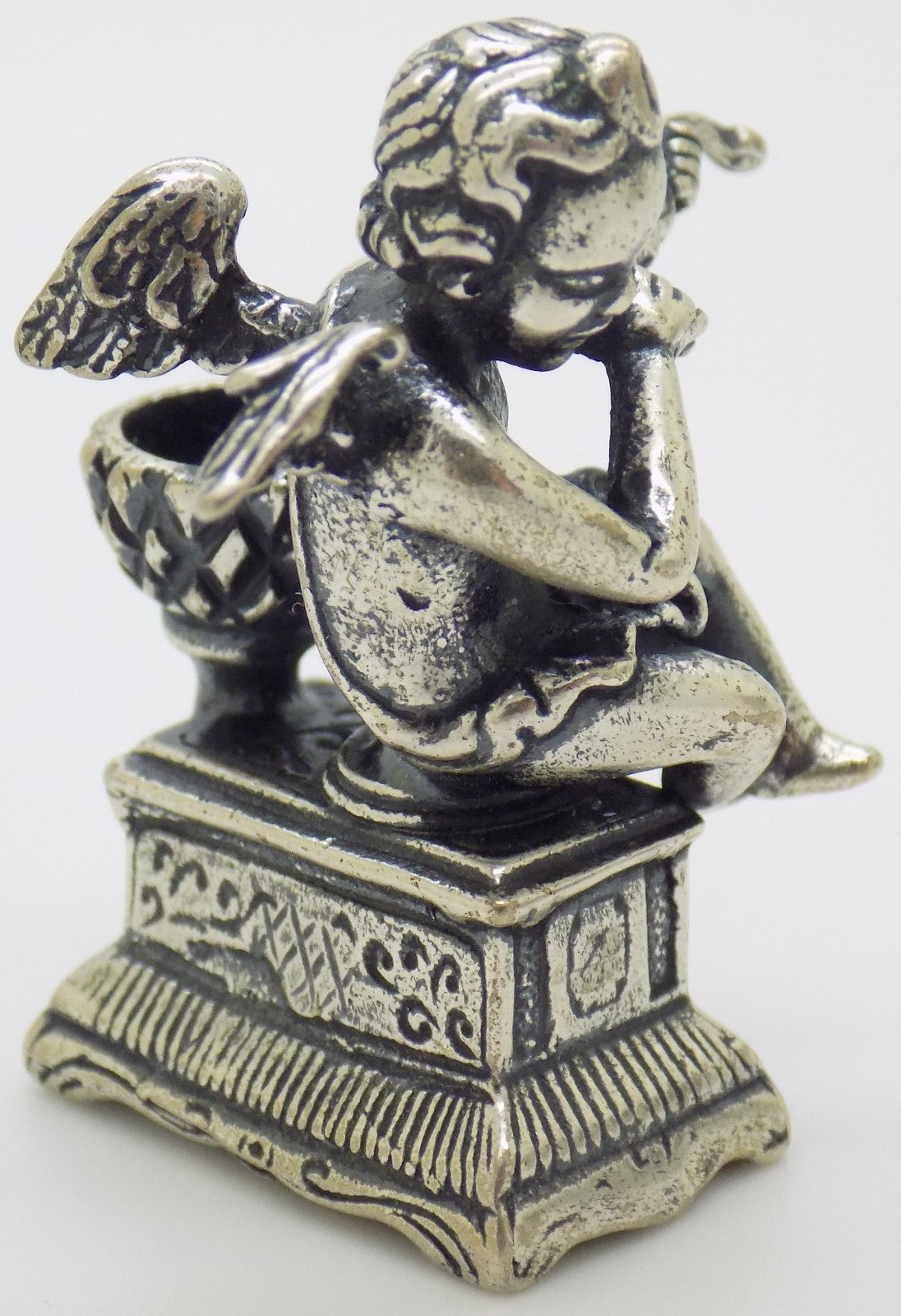 Vintage Italian Silver Angel with Violin Candle Holder Handmade Small 800 Silver