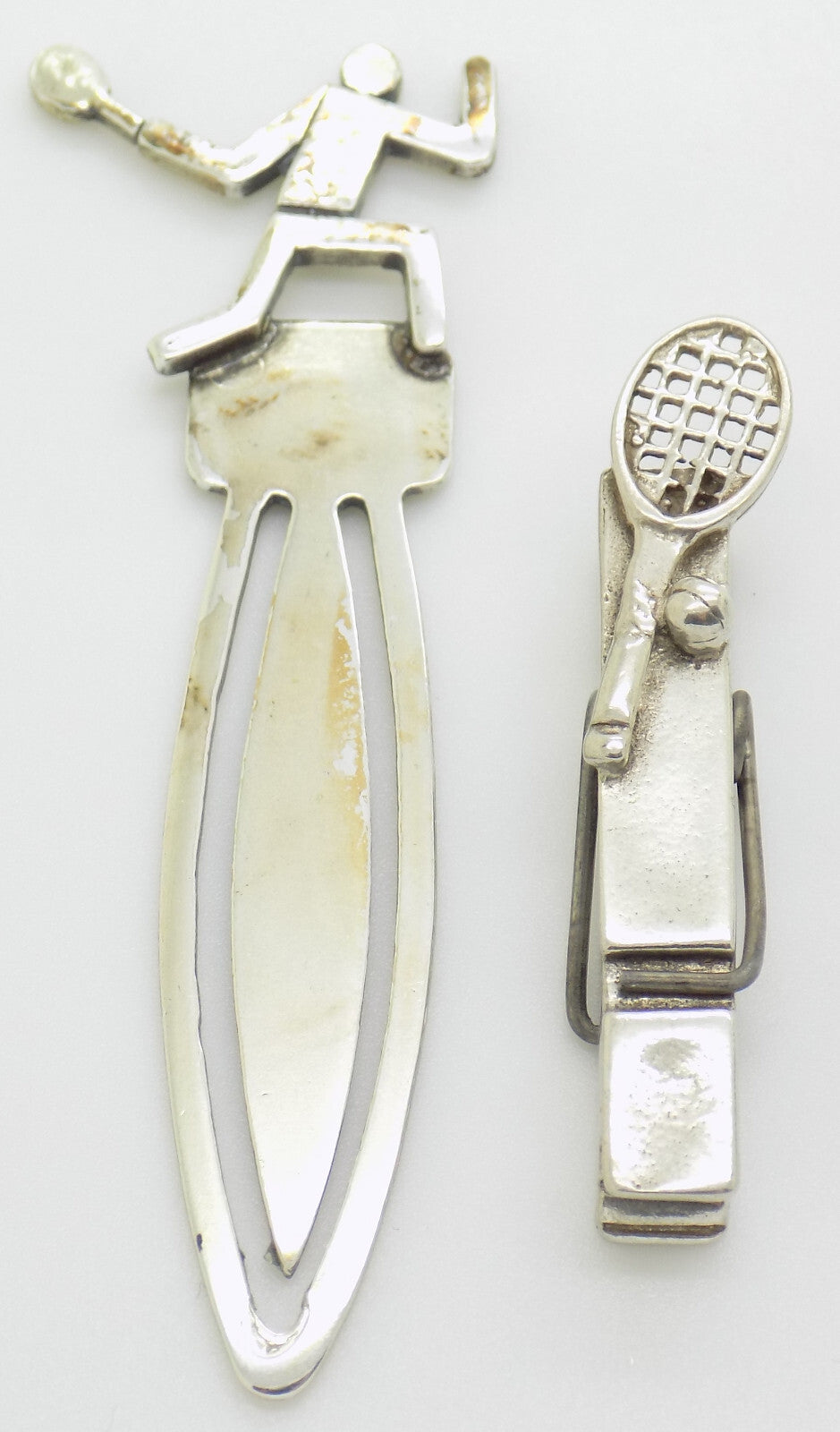 2 x Vintage Italian Handmade Genuine Silver .800 RARE Tennis Themed Bookmarks